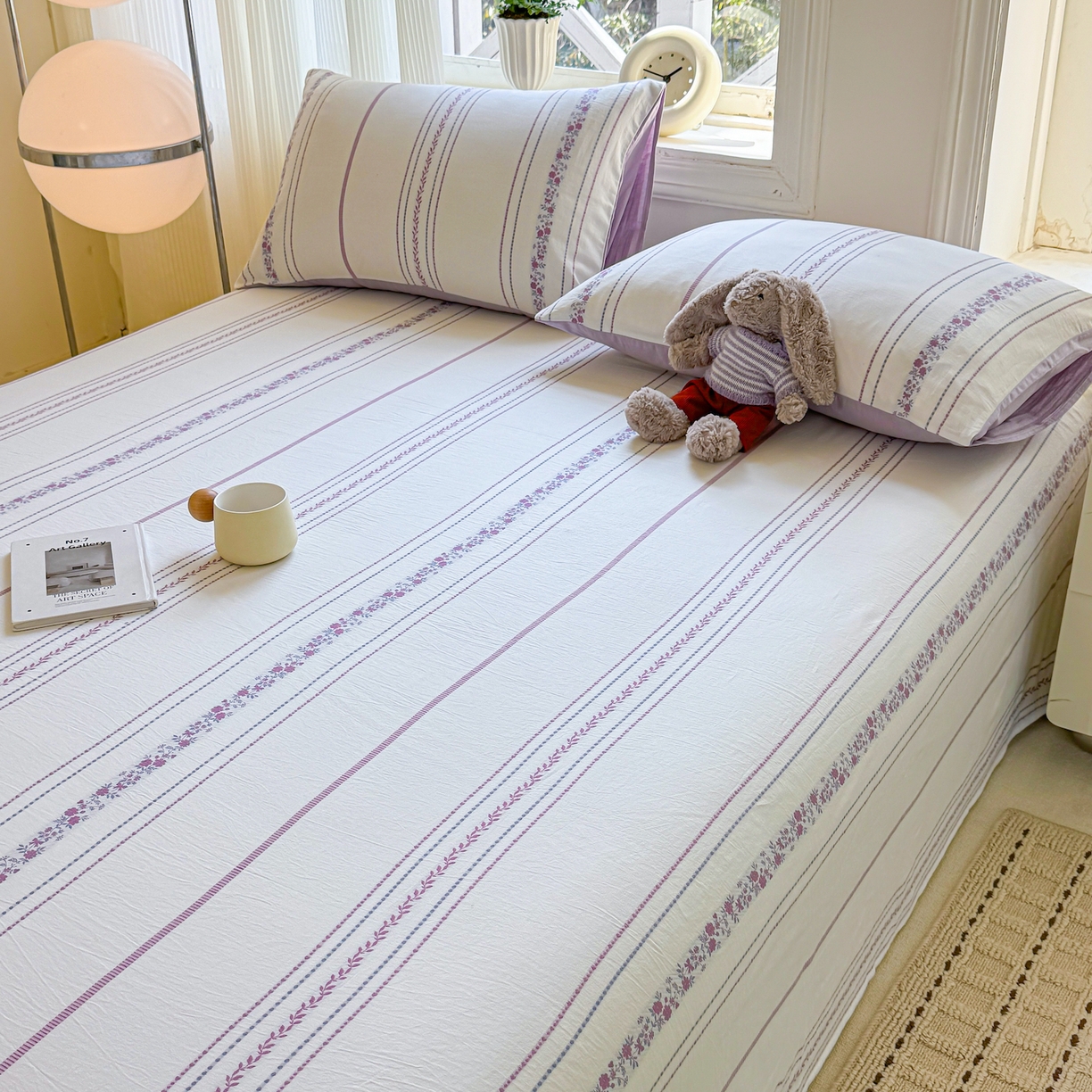 91家纺网 家纺一手货源 找家纺 灰鲸 2026新款全棉纯棉色织提花床单单床单床单单件 罗兰-紫