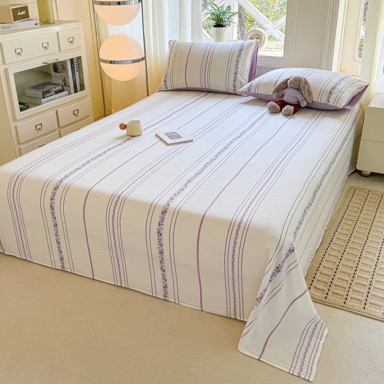 91家纺网 家纺一手货源 找家纺 灰鲸 2026新款全棉纯棉色织提花床单单床单床单单件 罗兰-紫