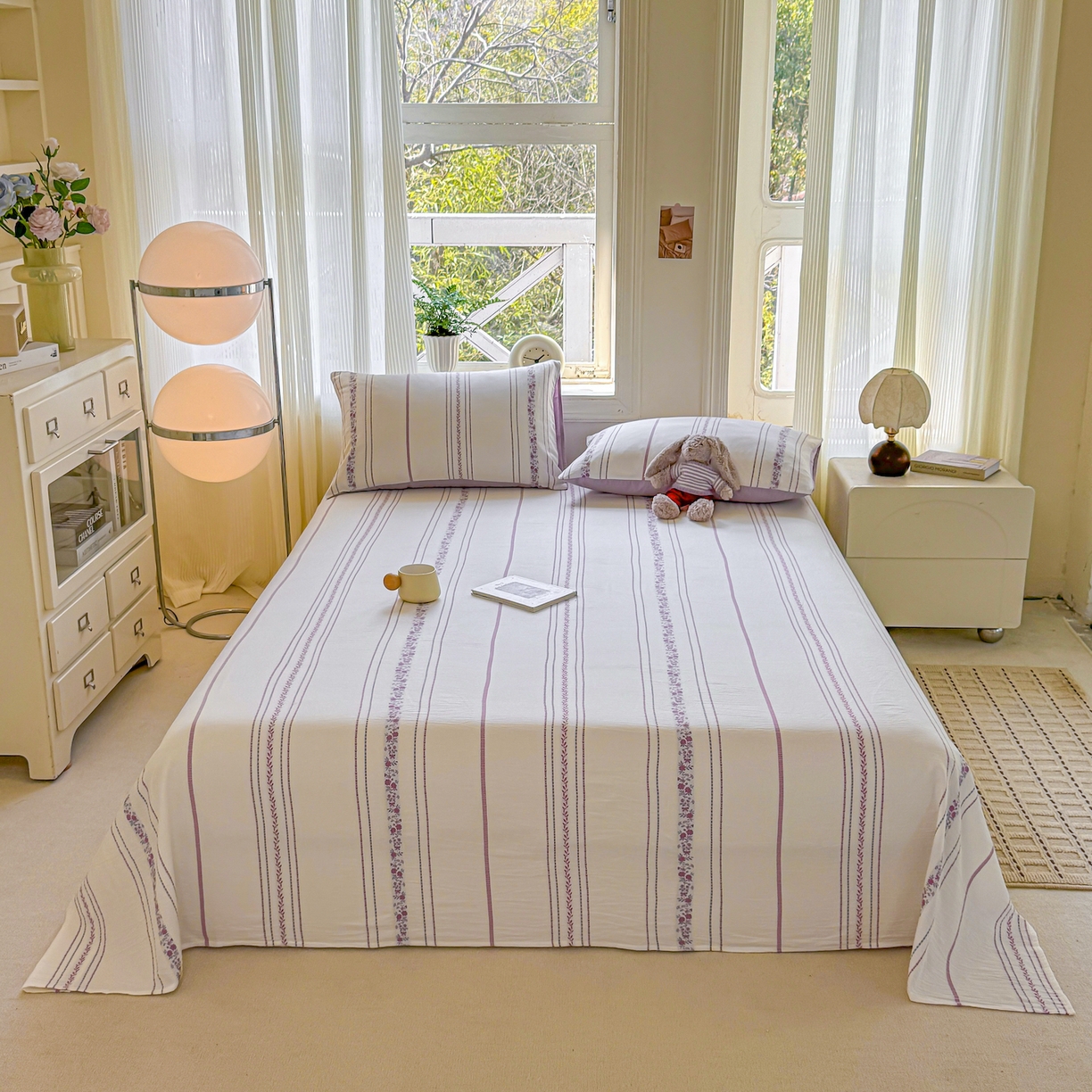 91家纺网 家纺一手货源 找家纺 灰鲸 2026新款全棉纯棉色织提花床单单床单床单单件 罗兰-紫