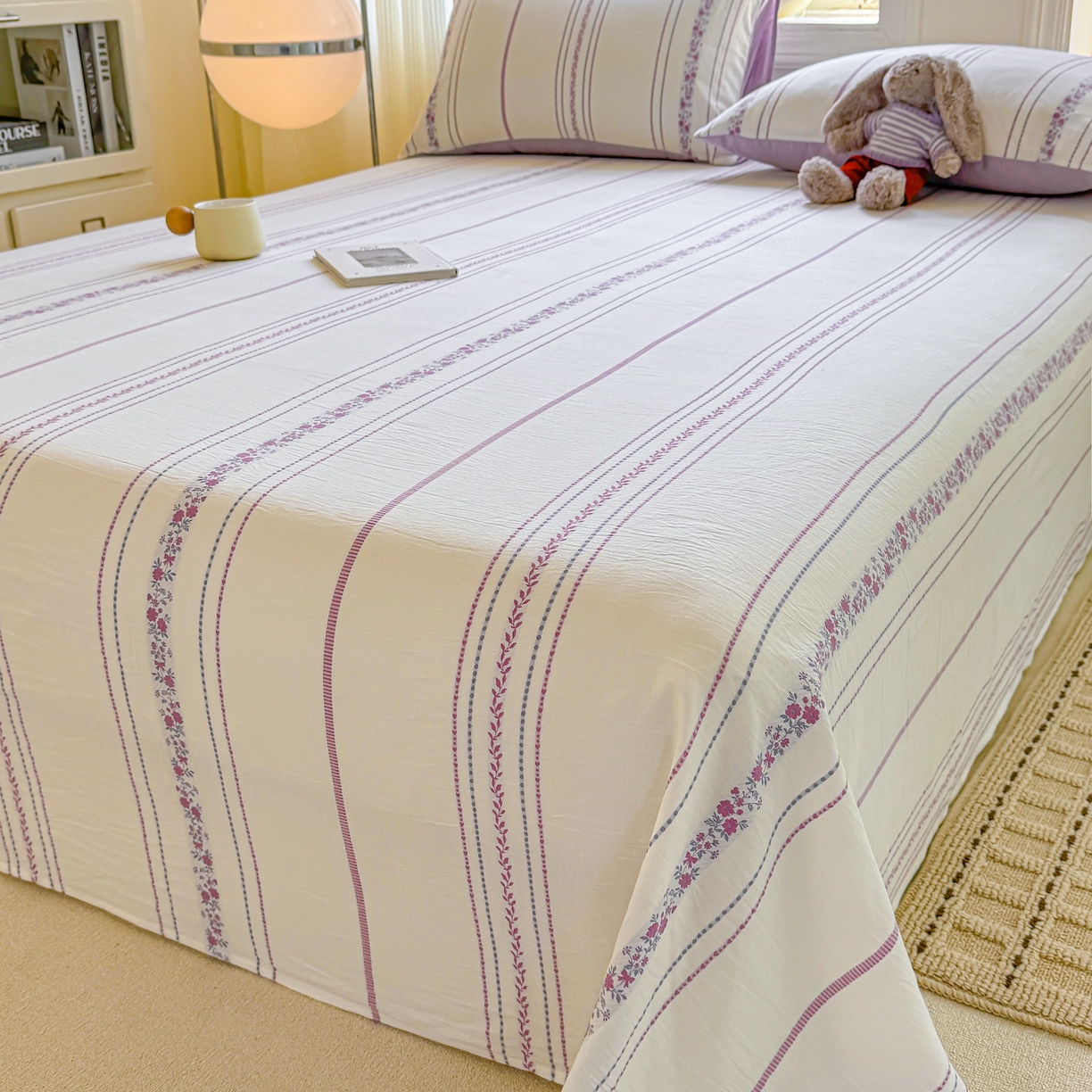 91家纺网 家纺一手货源 找家纺 灰鲸 2026新款全棉纯棉色织提花床单单床单床单单件 罗兰-紫