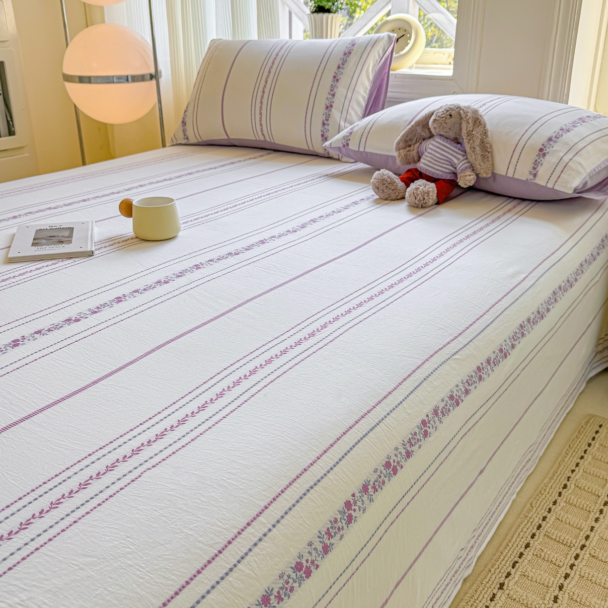 91家纺网 家纺一手货源 找家纺 灰鲸 2026新款全棉纯棉色织提花床单单床单床单单件 罗兰-紫