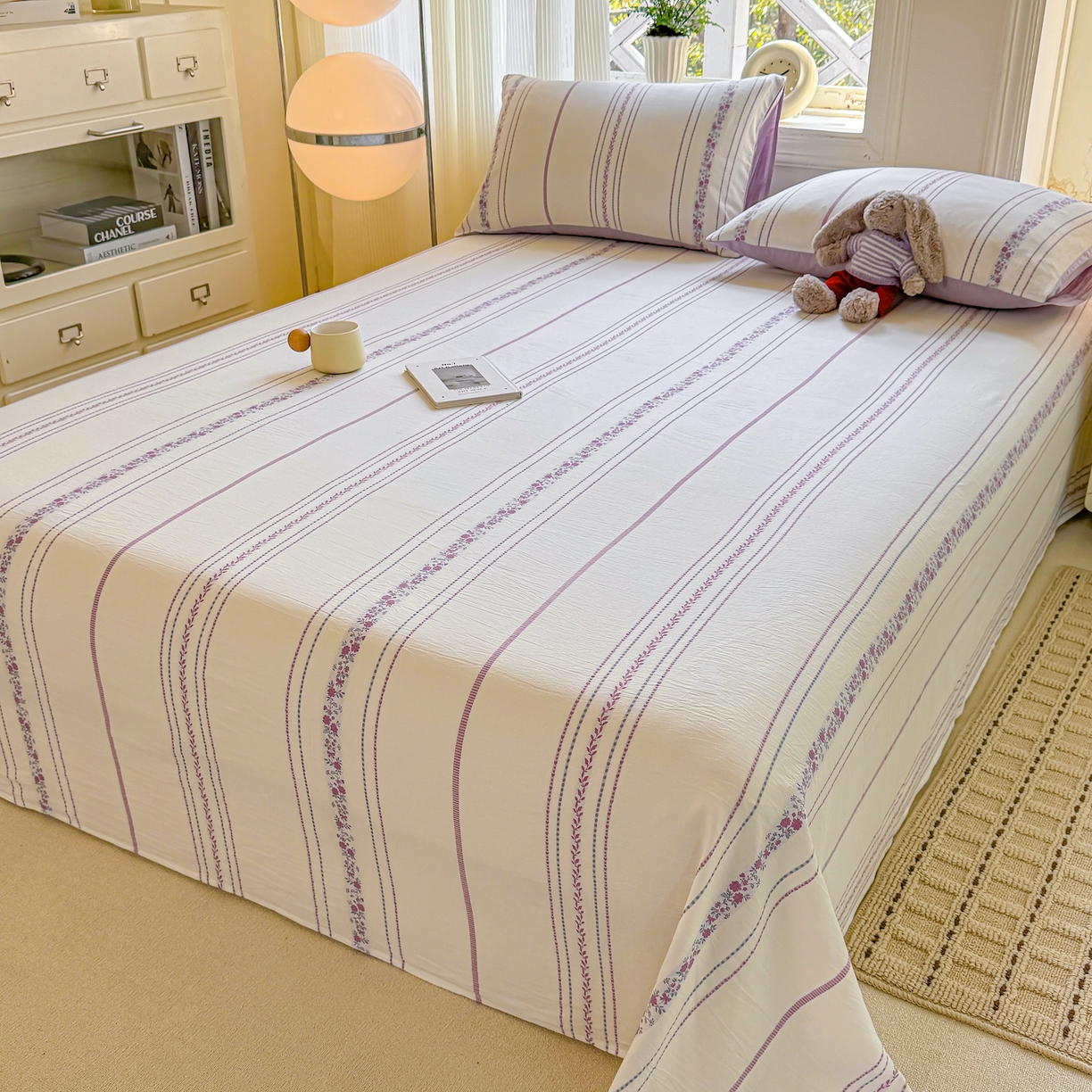 91家纺网 家纺一手货源 找家纺 灰鲸 2026新款全棉纯棉色织提花床单单床单床单单件 罗兰-紫