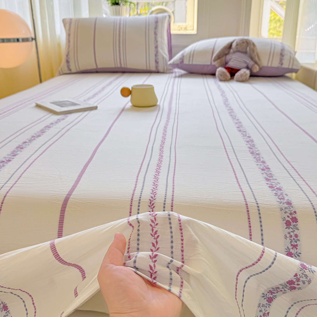 91家纺网 家纺一手货源 找家纺 灰鲸 2026新款全棉纯棉色织提花床单单床单床单单件 罗兰-紫