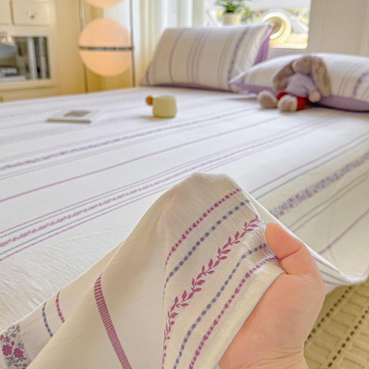 91家纺网 家纺一手货源 找家纺 灰鲸 2026新款全棉纯棉色织提花床单单床单床单单件 罗兰-紫