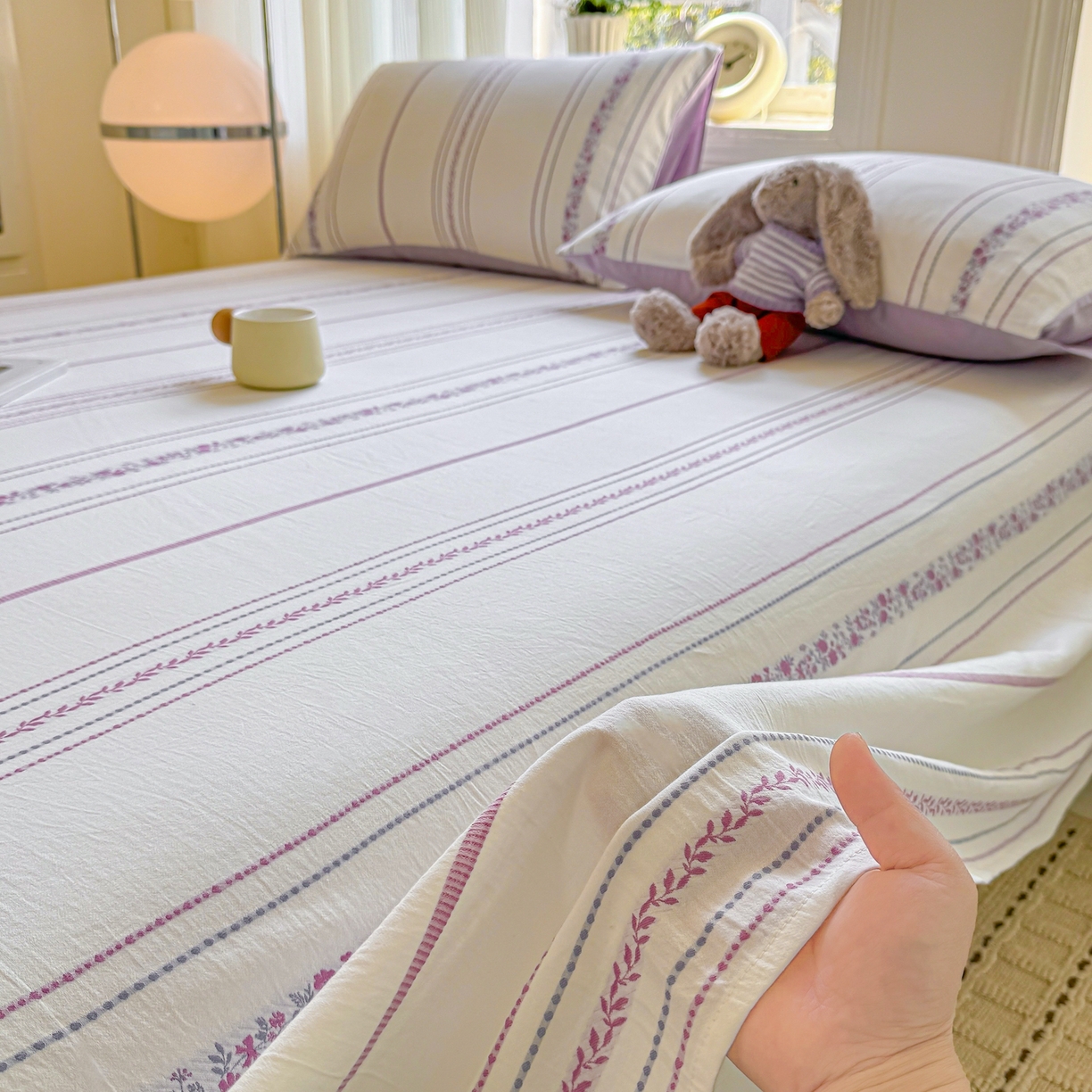 91家纺网 家纺一手货源 找家纺 灰鲸 2026新款全棉纯棉色织提花床单单床单床单单件 罗兰-紫