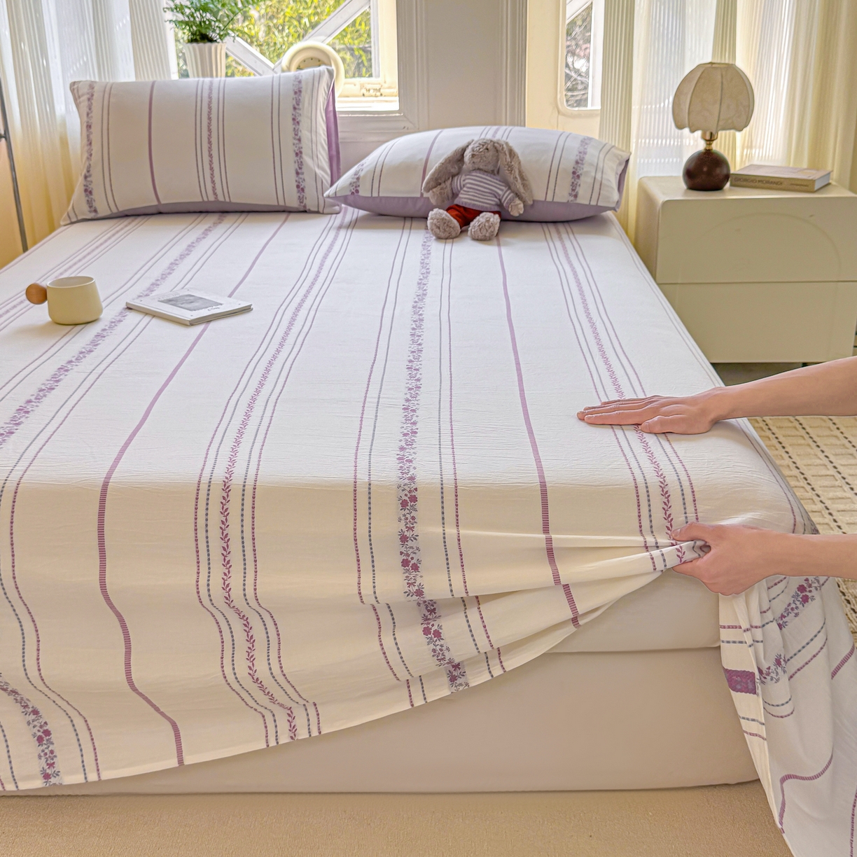 91家纺网 家纺一手货源 找家纺 灰鲸 2026新款全棉纯棉色织提花床单单床单床单单件 罗兰-紫