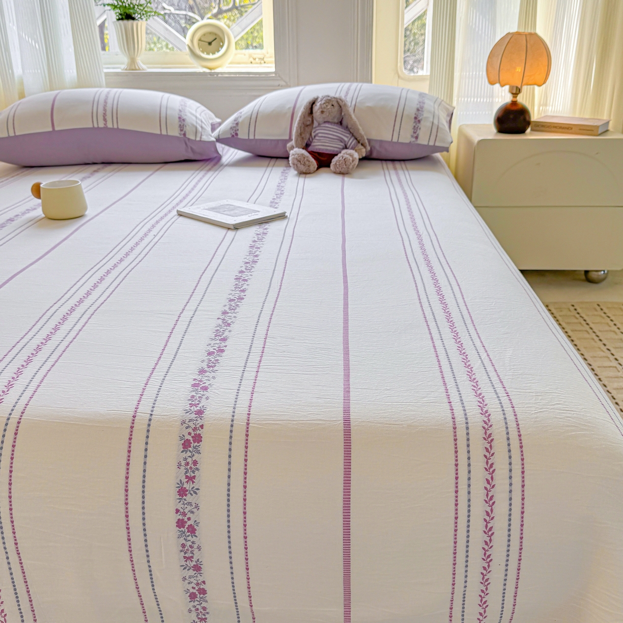 91家纺网 家纺一手货源 找家纺 灰鲸 2026新款全棉纯棉色织提花床单单床单床单单件 罗兰-紫