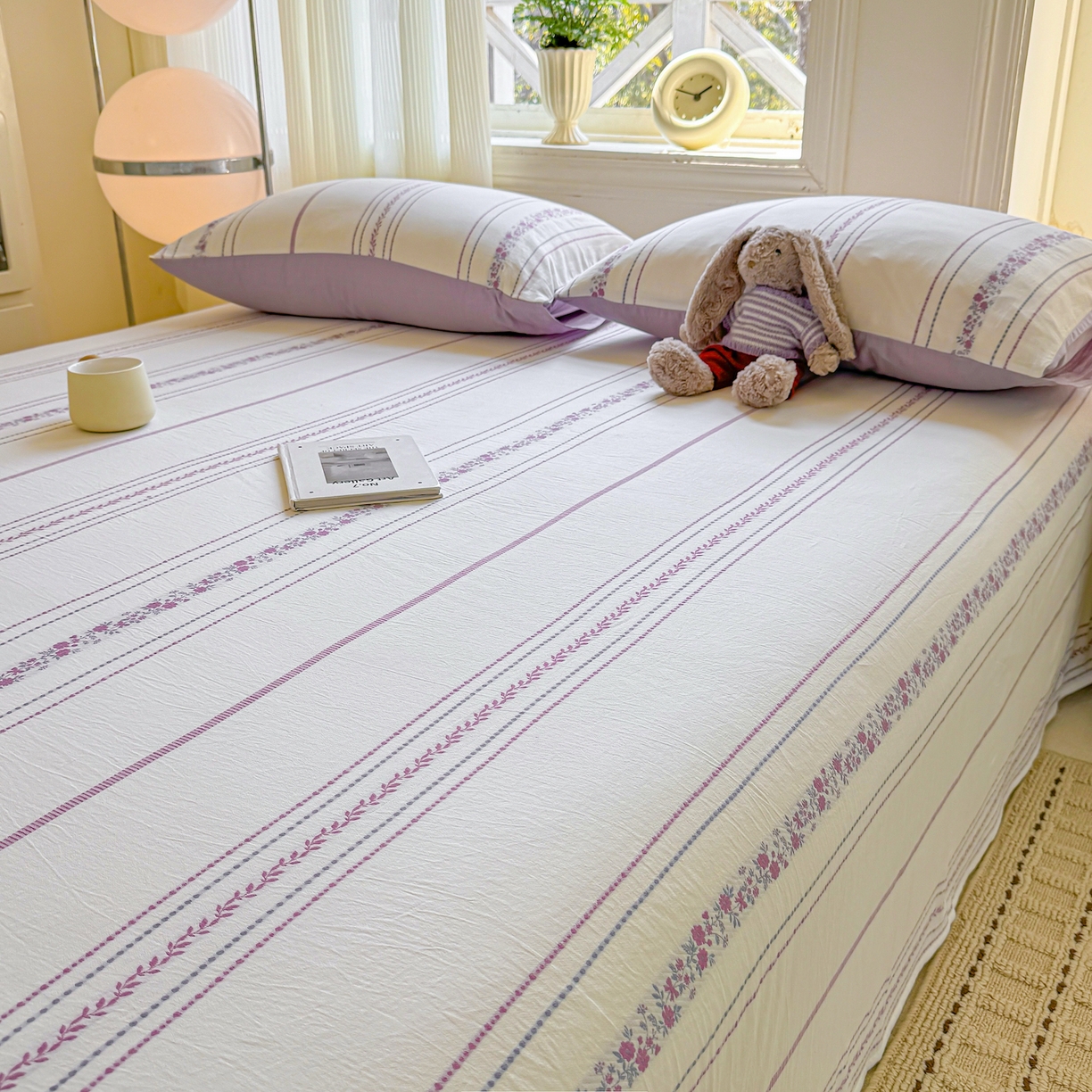 91家纺网 家纺一手货源 找家纺 灰鲸 2026新款全棉纯棉色织提花床单单床单床单单件 罗兰-紫