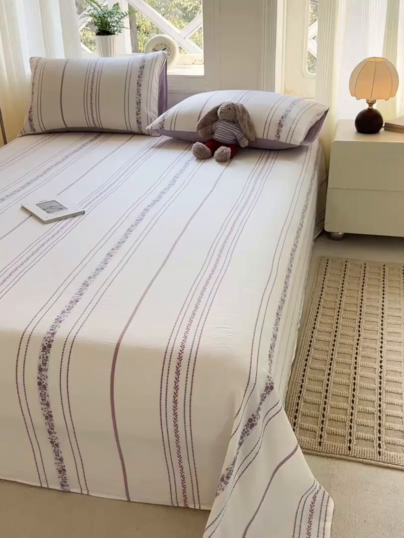 91家纺网 家纺一手货源 找家纺 灰鲸 2026新款全棉纯棉色织提花床单单床单床单单件 罗兰-紫