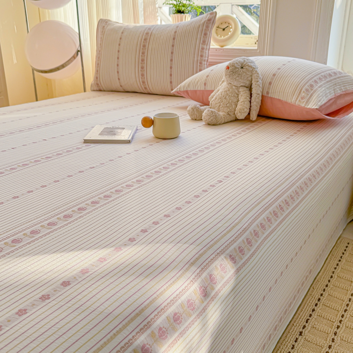 91家纺网 家纺一手货源 找家纺 灰鲸 2026新款全棉纯棉色织提花床单单床单床单单件 木槿-粉