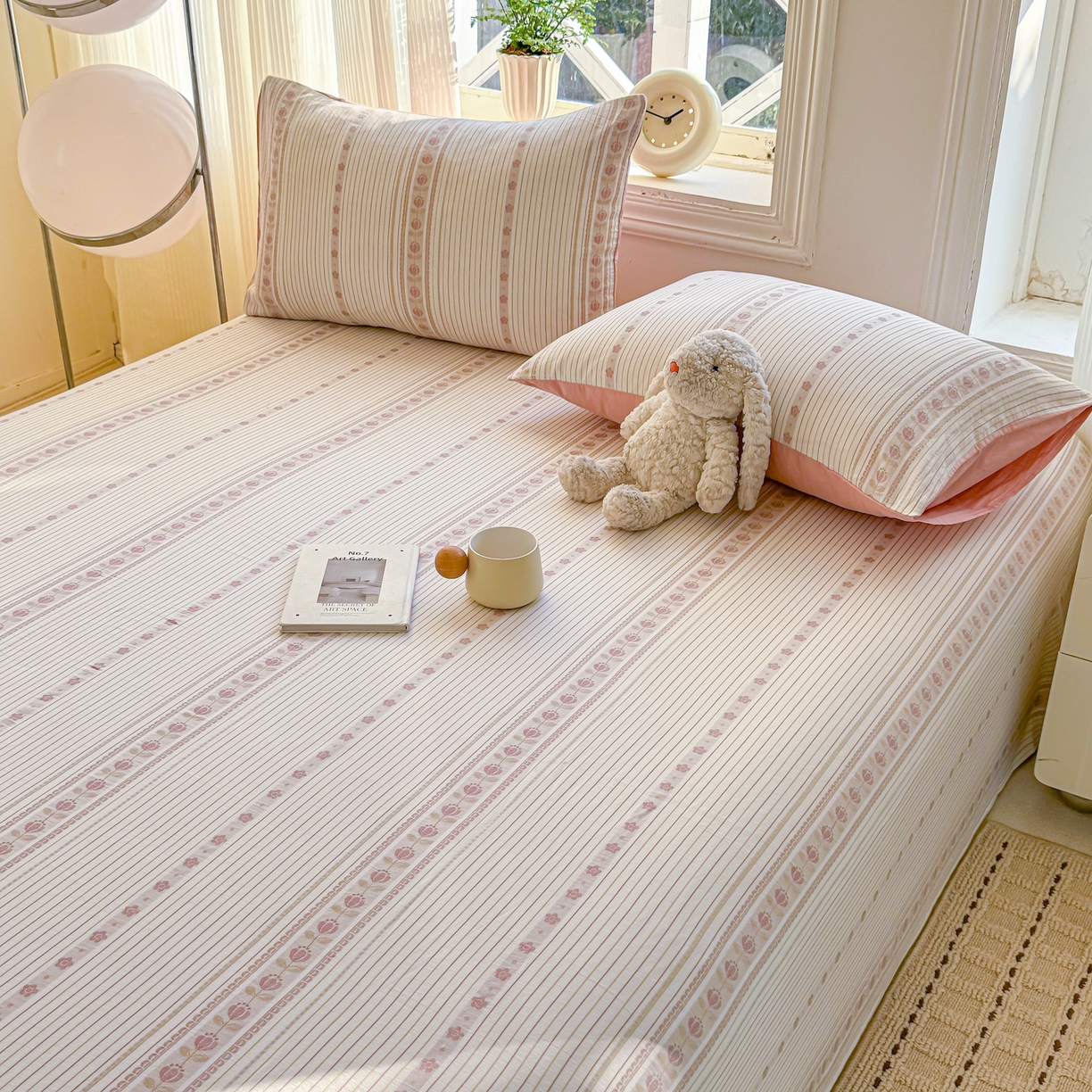 91家纺网 家纺一手货源 找家纺 灰鲸 2026新款全棉纯棉色织提花床单单床单床单单件 木槿-粉