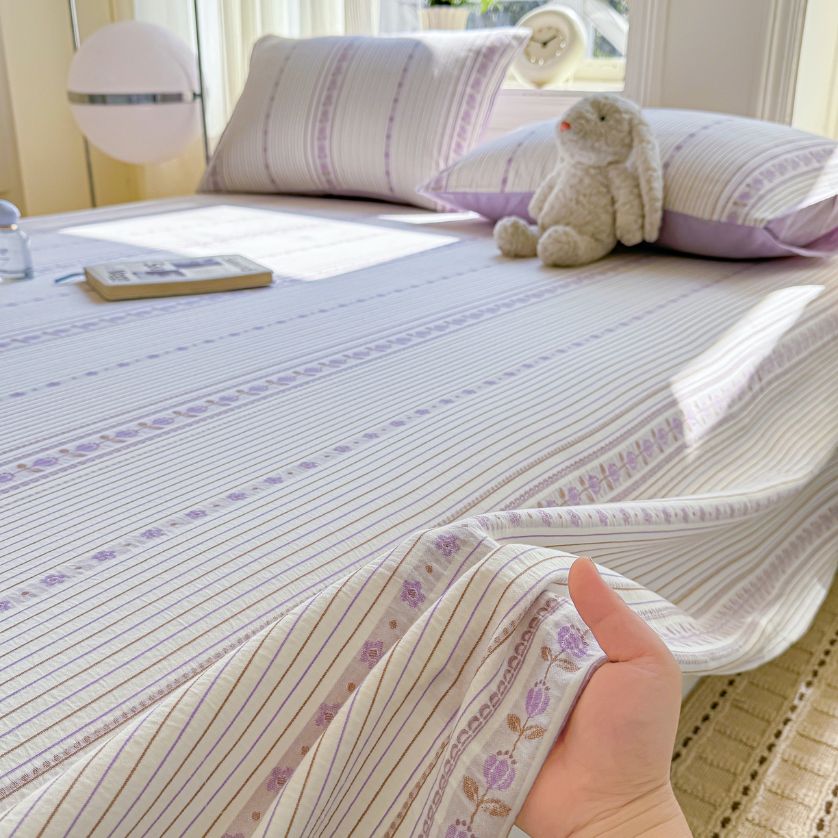 91家纺网 家纺一手货源 找家纺 灰鲸 2026新款全棉纯棉色织提花床单单床单床单单件 木槿-紫