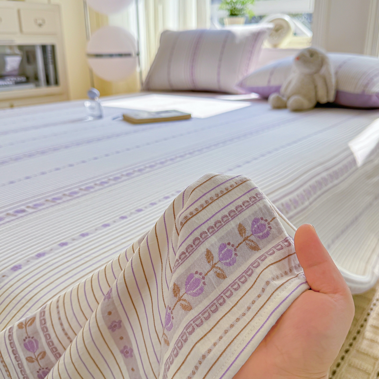 91家纺网 家纺一手货源 找家纺 灰鲸 2026新款全棉纯棉色织提花床单单床单床单单件 木槿-紫