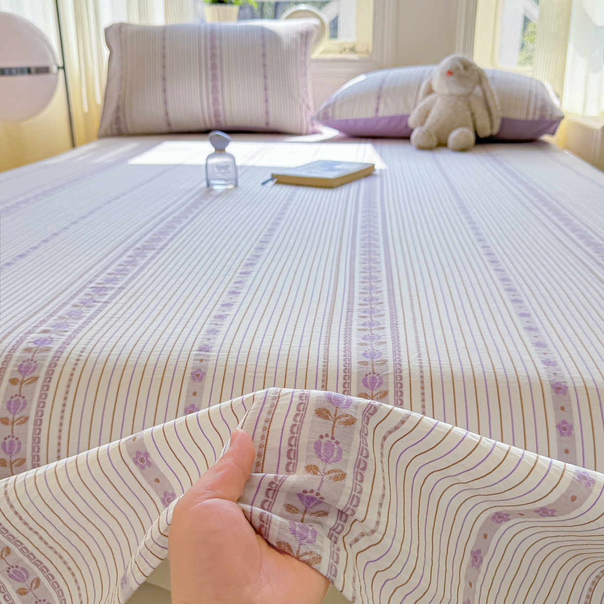 91家纺网 家纺一手货源 找家纺 灰鲸 2026新款全棉纯棉色织提花床单单床单床单单件 木槿-紫