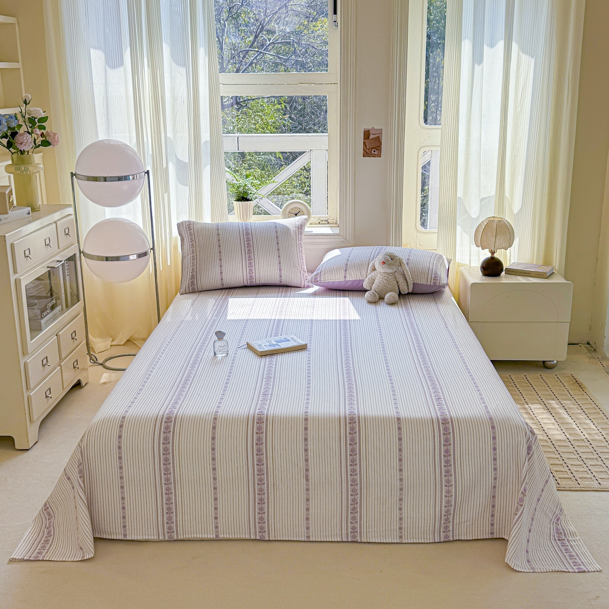 91家纺网 家纺一手货源 找家纺 灰鲸 2026新款全棉纯棉色织提花床单单床单床单单件 木槿-紫