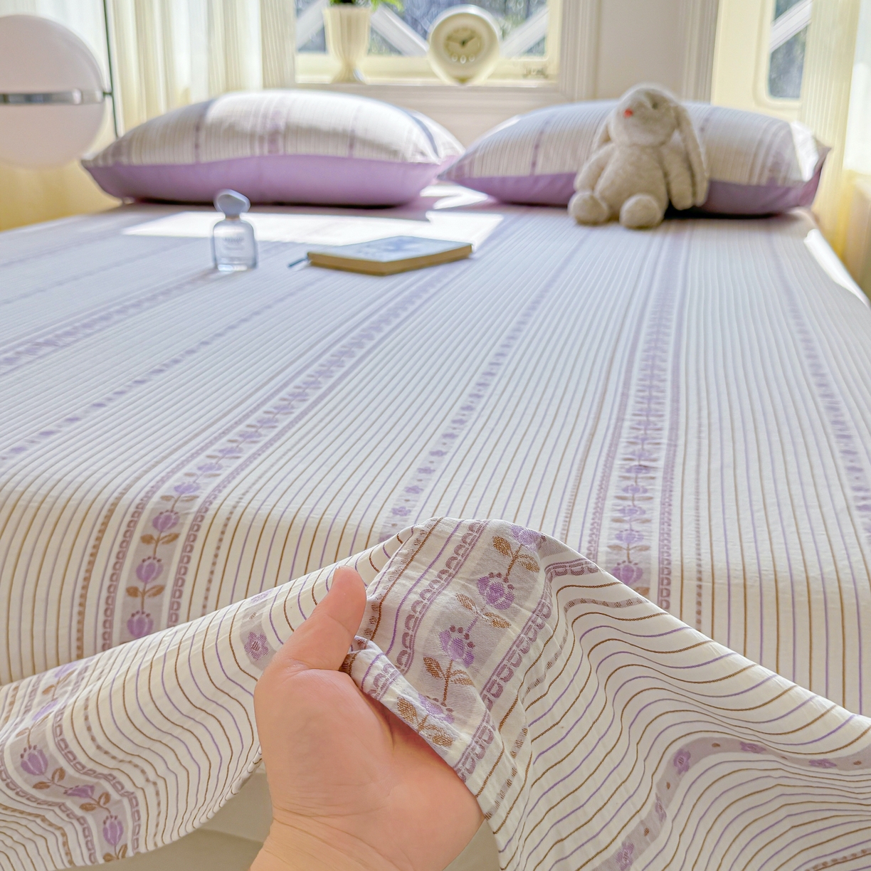 91家纺网 家纺一手货源 找家纺 灰鲸 2026新款全棉纯棉色织提花床单单床单床单单件 木槿-紫