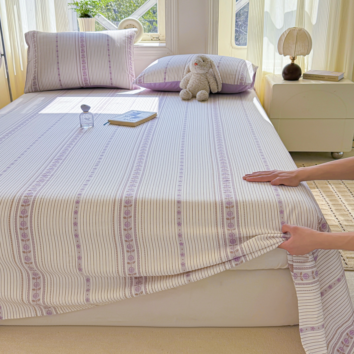 91家纺网 家纺一手货源 找家纺 灰鲸 2026新款全棉纯棉色织提花床单单床单床单单件 木槿-紫