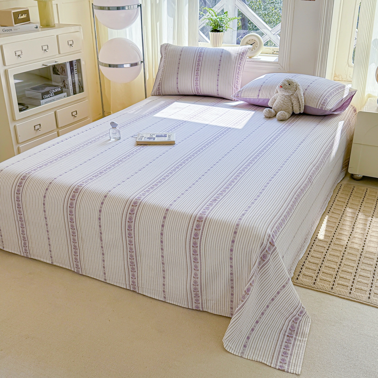 91家纺网 家纺一手货源 找家纺 灰鲸 2026新款全棉纯棉色织提花床单单床单床单单件 木槿-紫