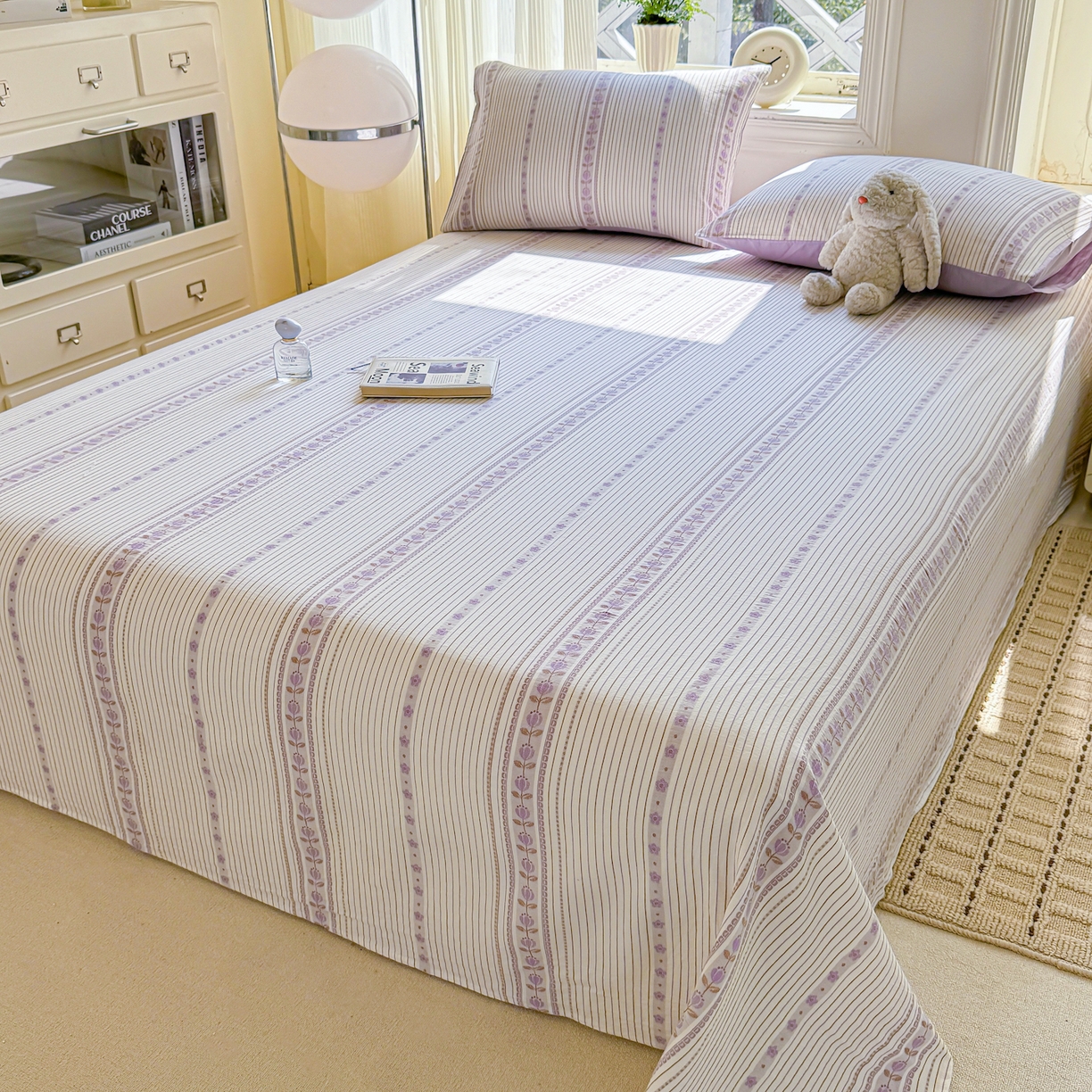 91家纺网 家纺一手货源 找家纺 灰鲸 2026新款全棉纯棉色织提花床单单床单床单单件 木槿-紫