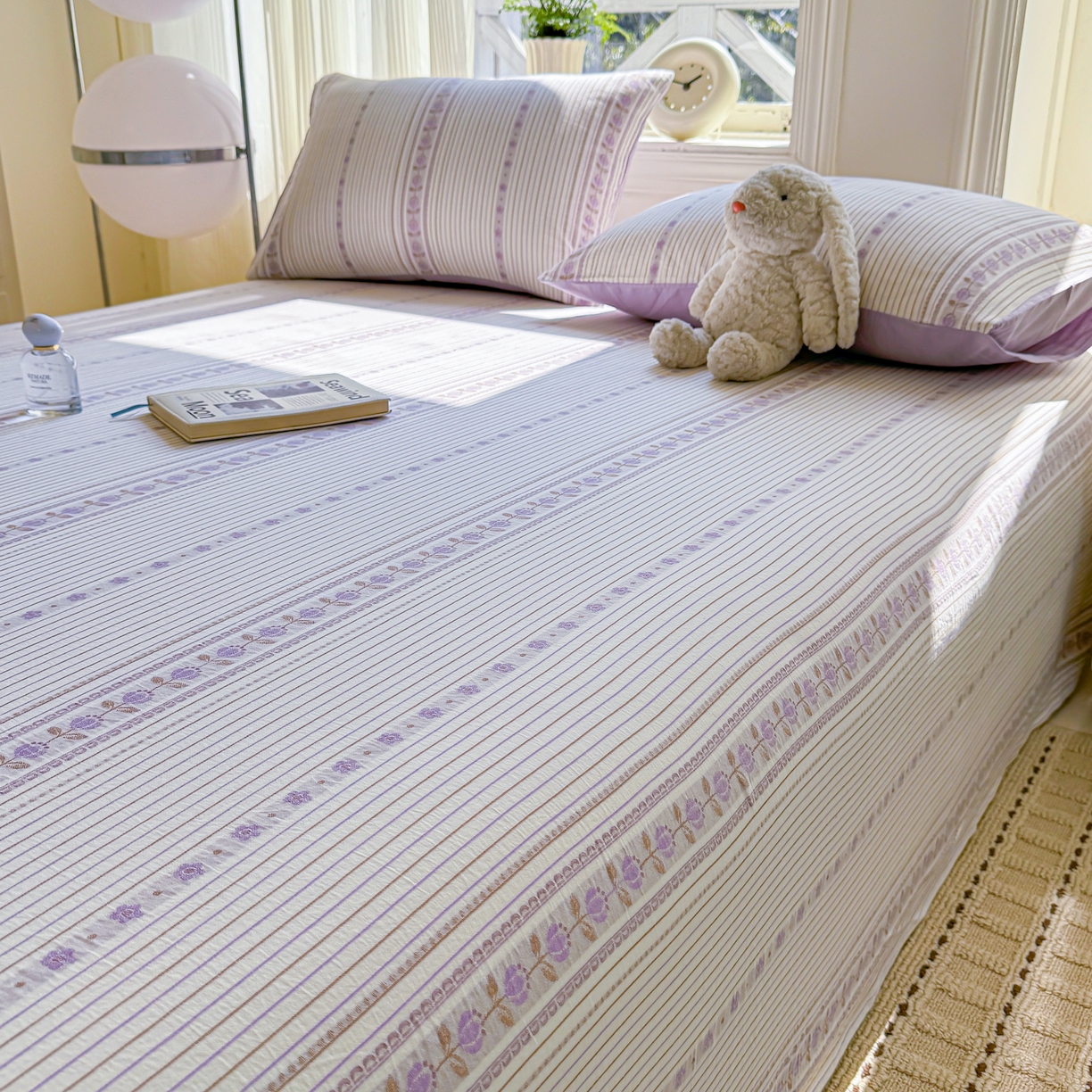 91家纺网 家纺一手货源 找家纺 灰鲸 2026新款全棉纯棉色织提花床单单床单床单单件 木槿-紫