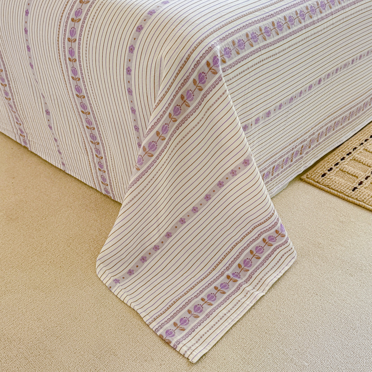 91家纺网 家纺一手货源 找家纺 灰鲸 2026新款全棉纯棉色织提花床单单床单床单单件 木槿-紫