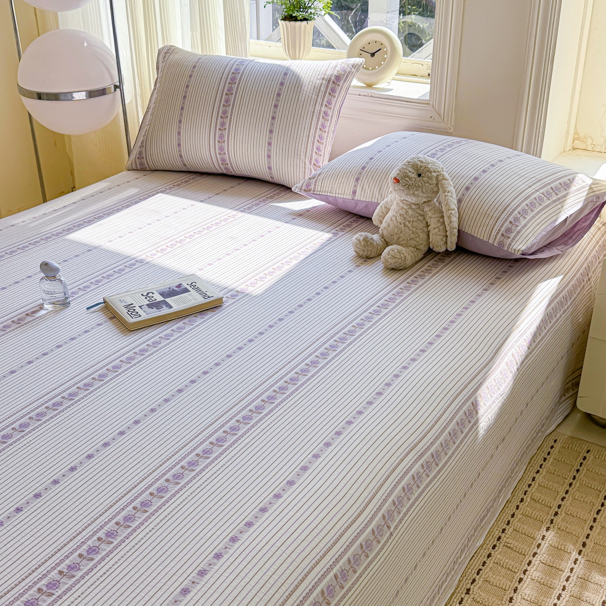 91家纺网 家纺一手货源 找家纺 灰鲸 2026新款全棉纯棉色织提花床单单床单床单单件 木槿-紫