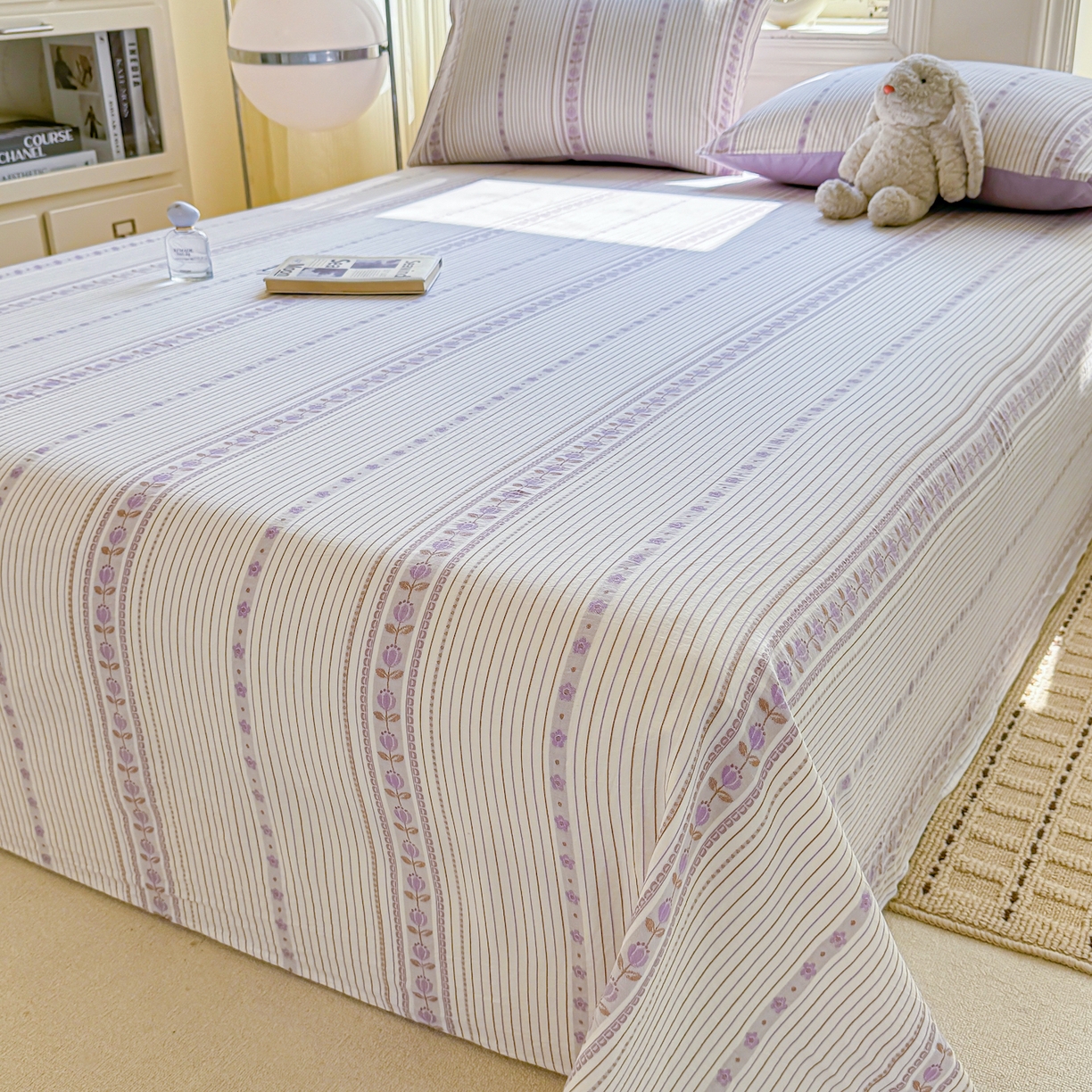 91家纺网 家纺一手货源 找家纺 灰鲸 2026新款全棉纯棉色织提花床单单床单床单单件 木槿-紫