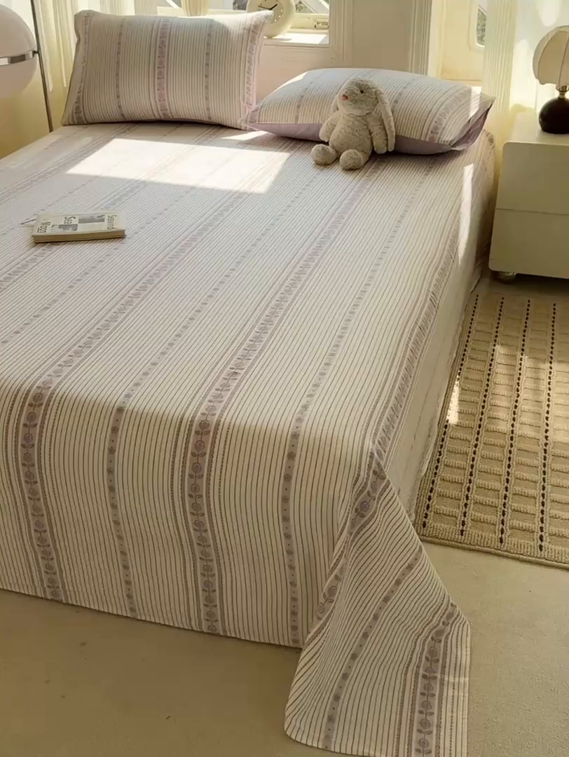 91家纺网 家纺一手货源 找家纺 灰鲸 2026新款全棉纯棉色织提花床单单床单床单单件 木槿-紫