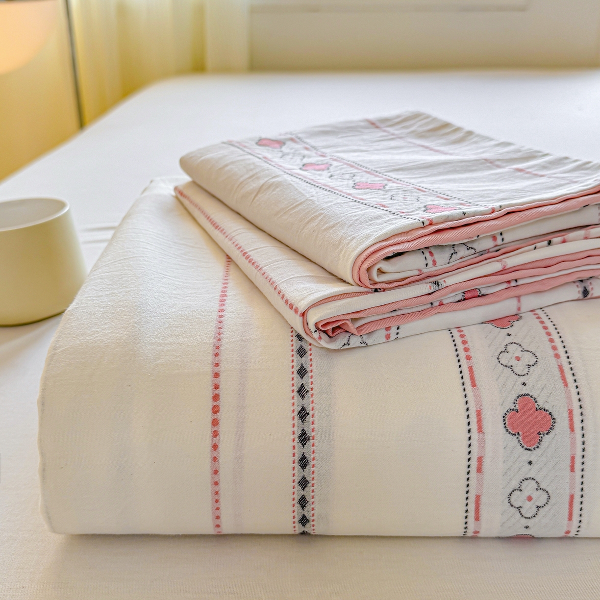 灰鲸 2026新款全棉纯棉色织提花床单单床单床单单件 四叶星语-粉