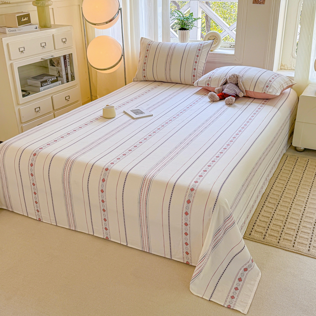 91家纺网 家纺一手货源 找家纺 灰鲸 2026新款全棉纯棉色织提花床单单床单床单单件 四叶星语-粉