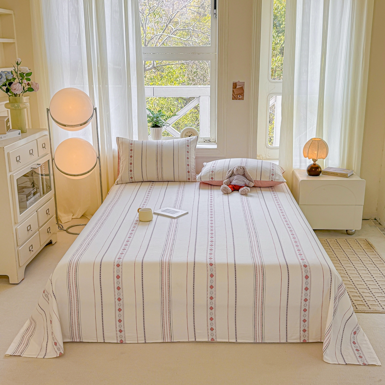 91家纺网 家纺一手货源 找家纺 灰鲸 2026新款全棉纯棉色织提花床单单床单床单单件 四叶星语-粉