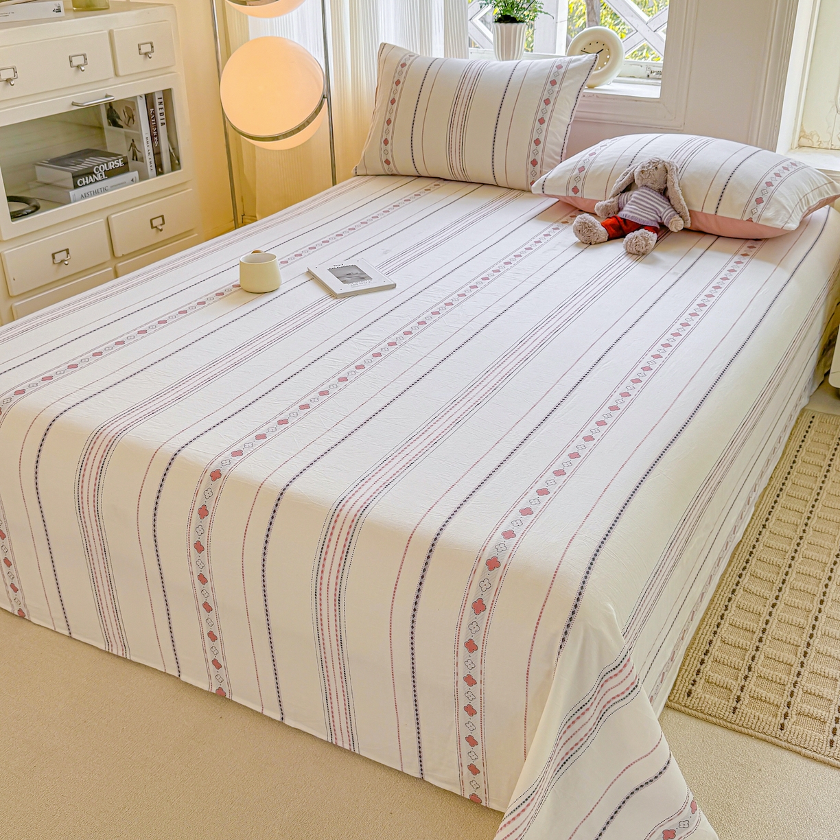 91家纺网 家纺一手货源 找家纺 灰鲸 2026新款全棉纯棉色织提花床单单床单床单单件 四叶星语-粉