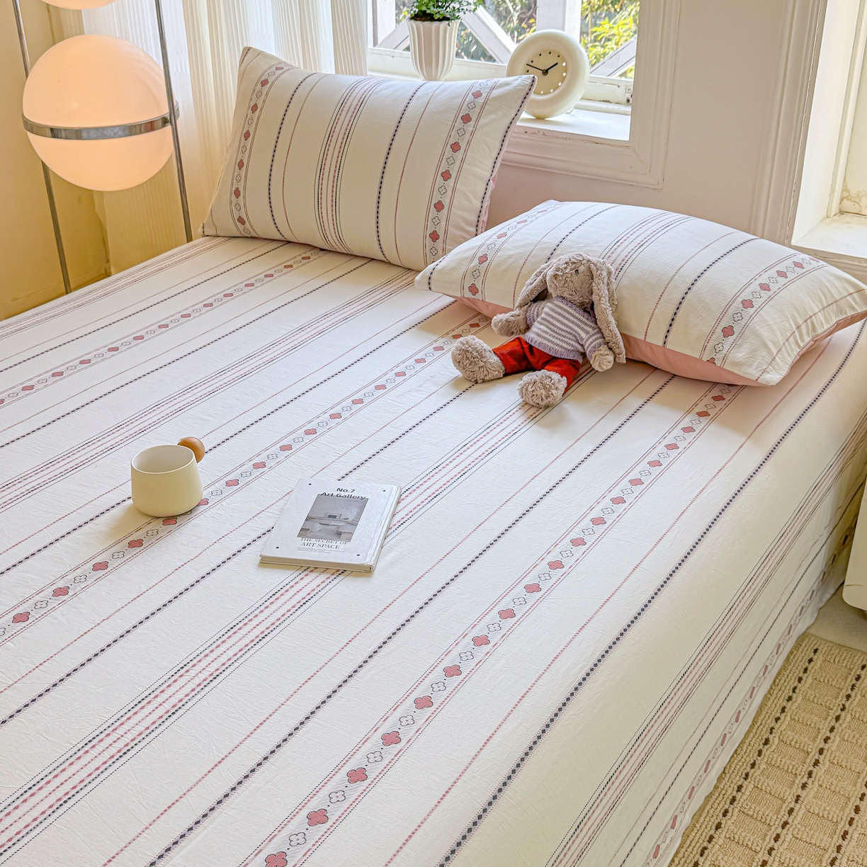 91家纺网 家纺一手货源 找家纺 灰鲸 2026新款全棉纯棉色织提花床单单床单床单单件 四叶星语-粉