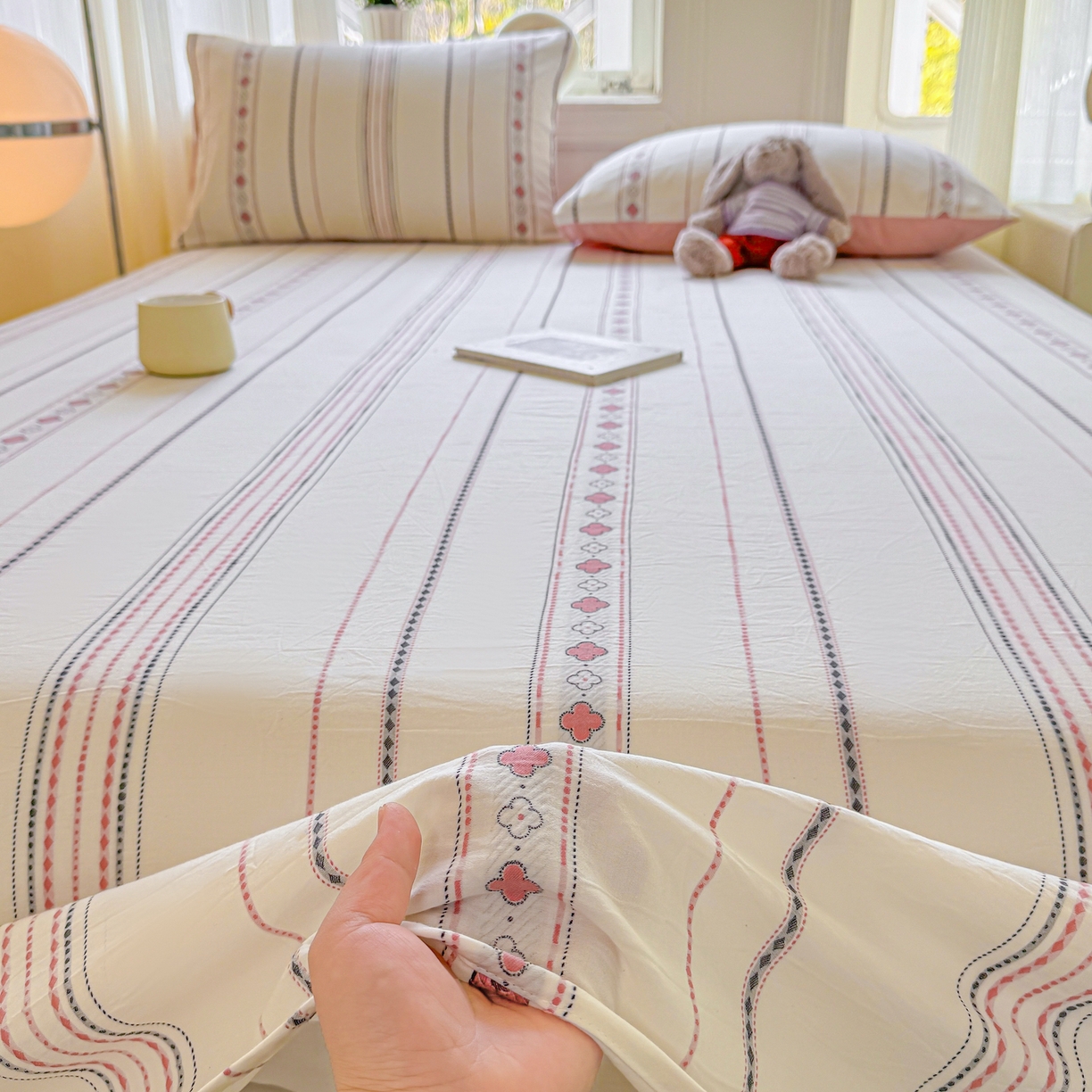 91家纺网 家纺一手货源 找家纺 灰鲸 2026新款全棉纯棉色织提花床单单床单床单单件 四叶星语-粉