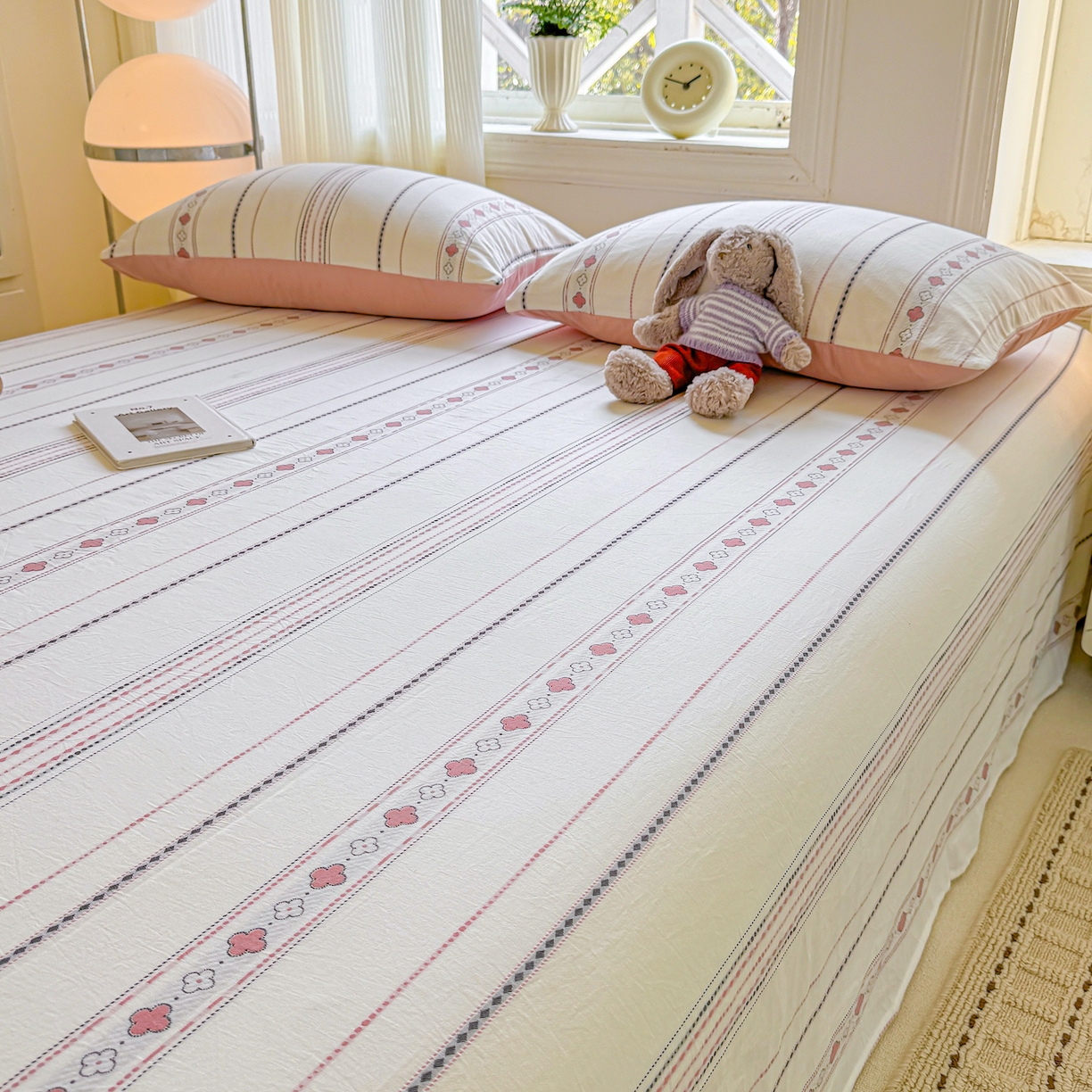 91家纺网 家纺一手货源 找家纺 灰鲸 2026新款全棉纯棉色织提花床单单床单床单单件 四叶星语-粉