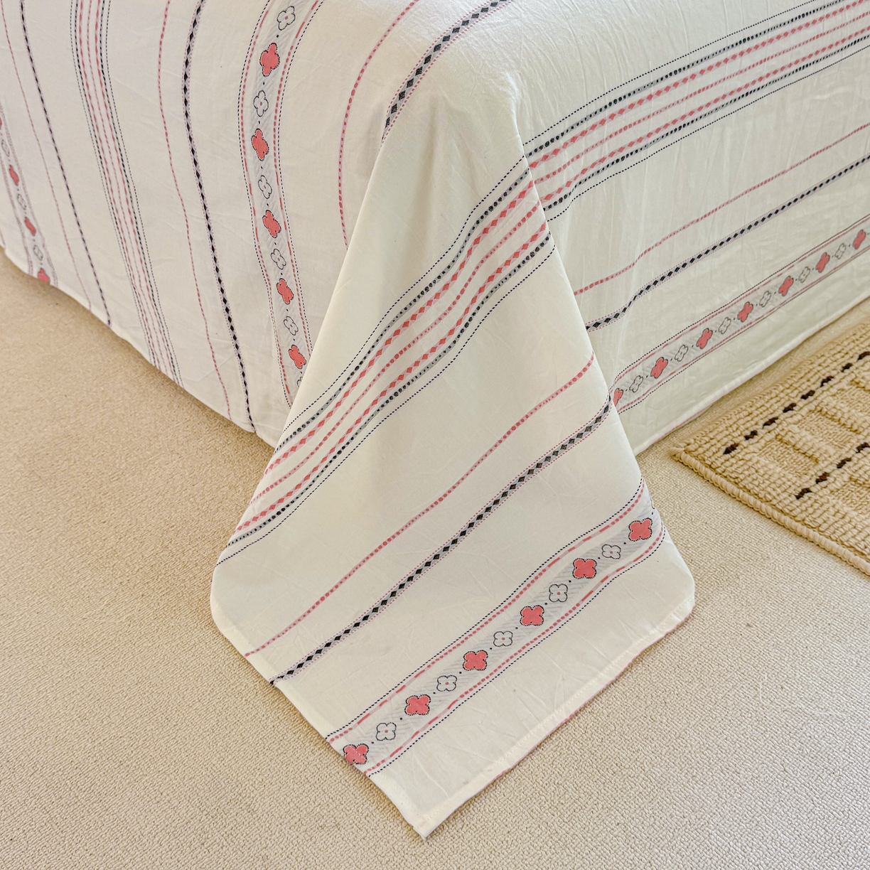 91家纺网 家纺一手货源 找家纺 灰鲸 2026新款全棉纯棉色织提花床单单床单床单单件 四叶星语-粉