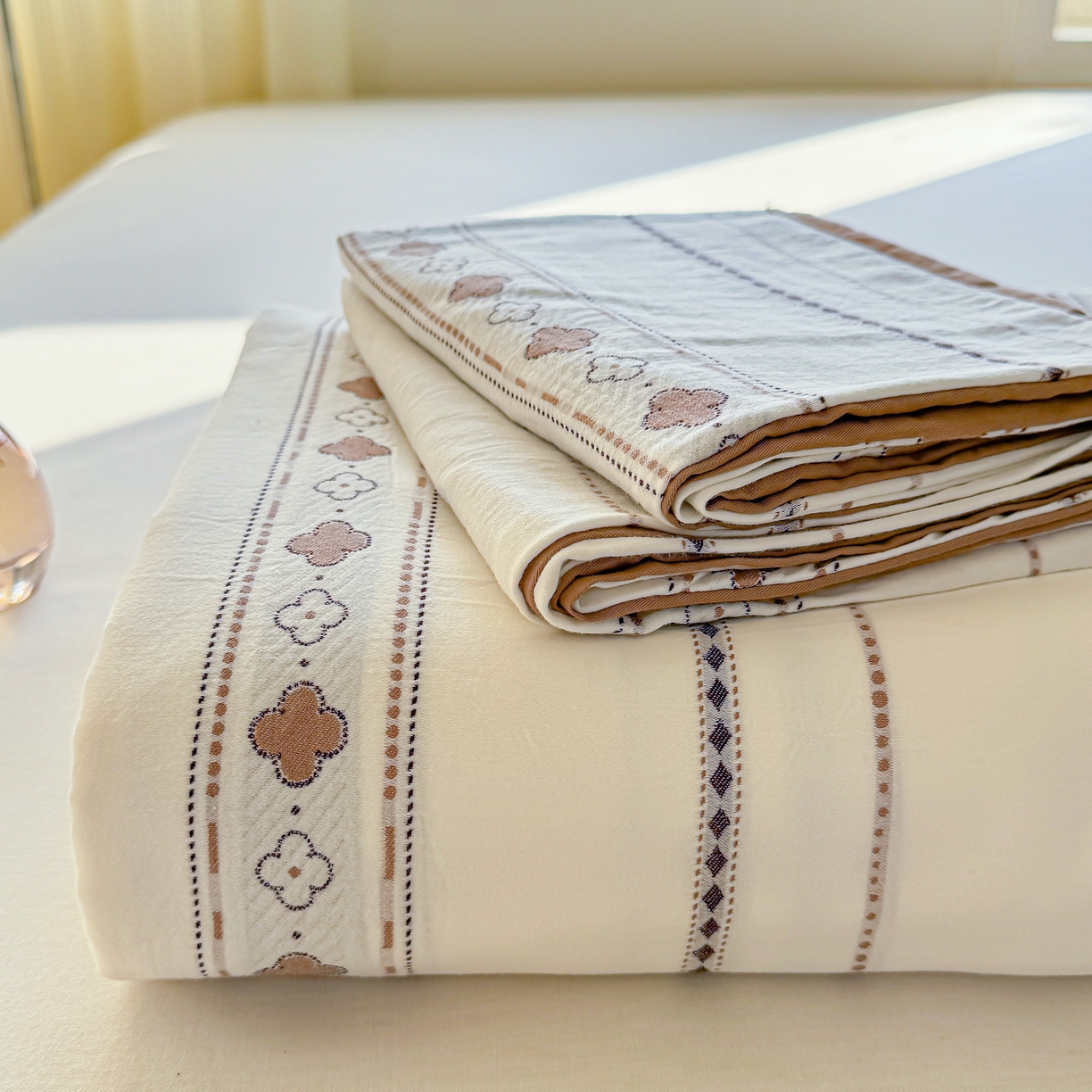 灰鲸 2026新款全棉纯棉色织提花床单单床单床单单件 四叶星语-咖