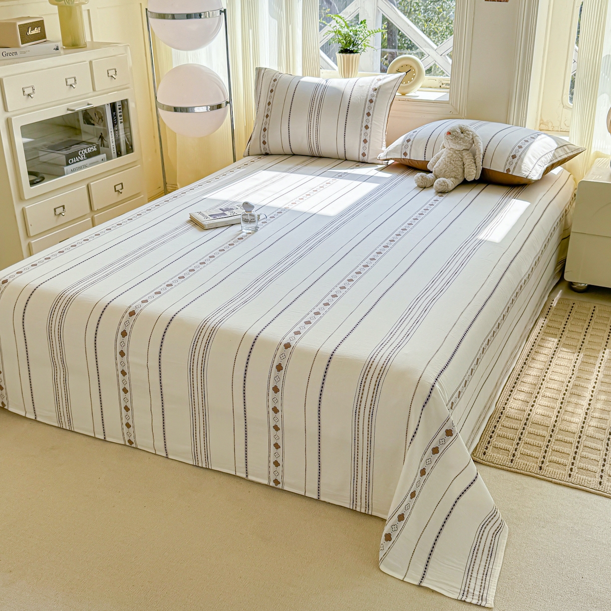 91家纺网 家纺一手货源 找家纺 灰鲸 2026新款全棉纯棉色织提花床单单床单床单单件 四叶星语-咖