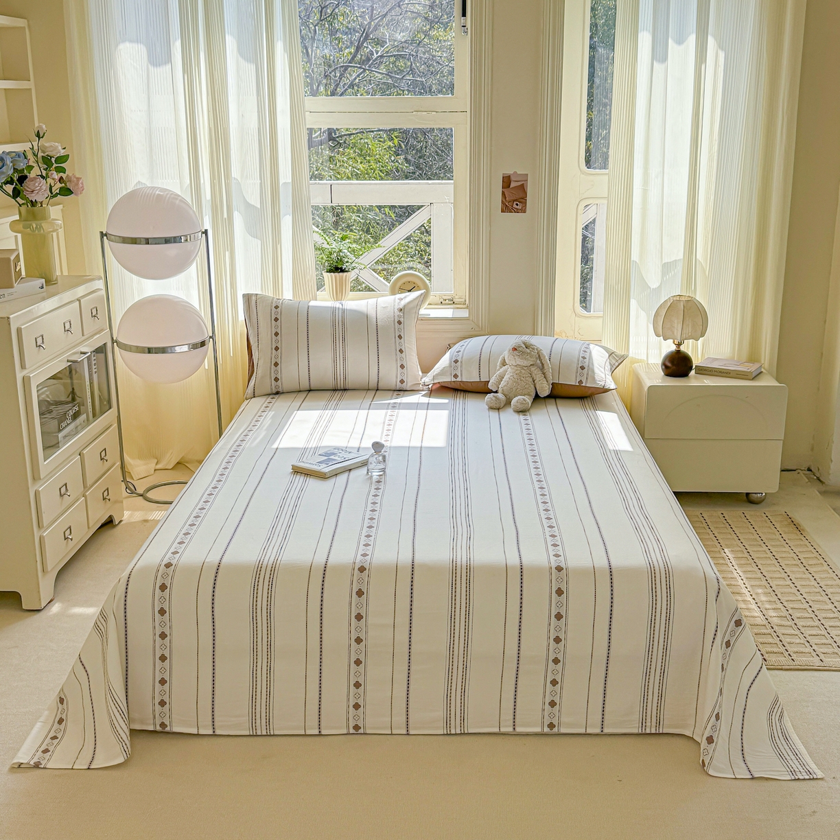 91家纺网 家纺一手货源 找家纺 灰鲸 2026新款全棉纯棉色织提花床单单床单床单单件 四叶星语-咖