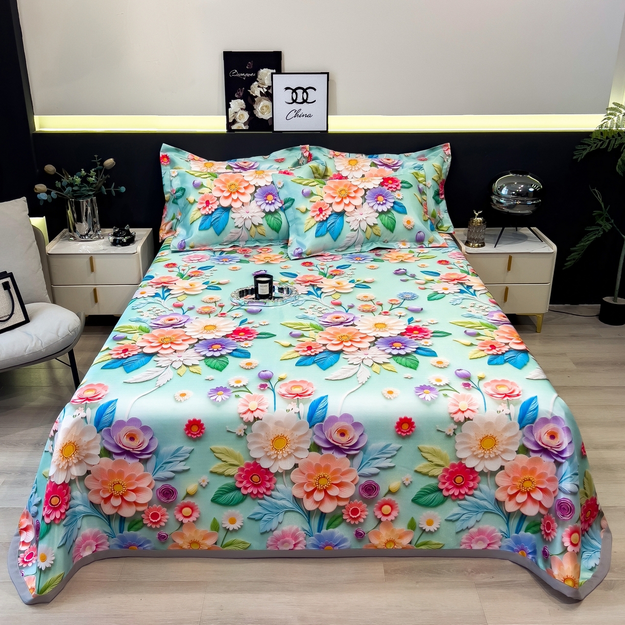 91家纺网 家纺一手货源 找家纺 （总）梵克保罗 2026春夏新款凉感冰丝凉席床单款凉席三件套