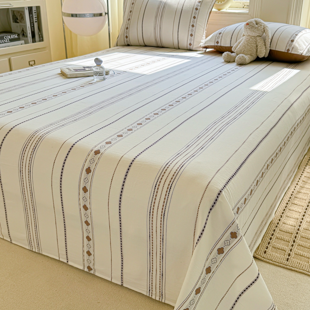 91家纺网 家纺一手货源 找家纺 灰鲸 2026新款全棉纯棉色织提花床单单床单床单单件 四叶星语-咖