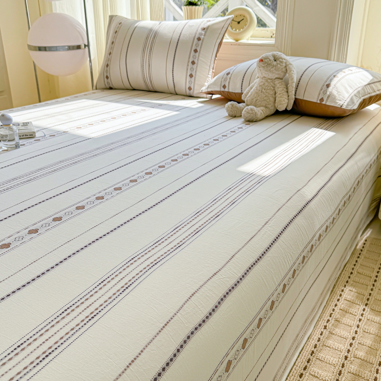 91家纺网 家纺一手货源 找家纺 灰鲸 2026新款全棉纯棉色织提花床单单床单床单单件 四叶星语-咖