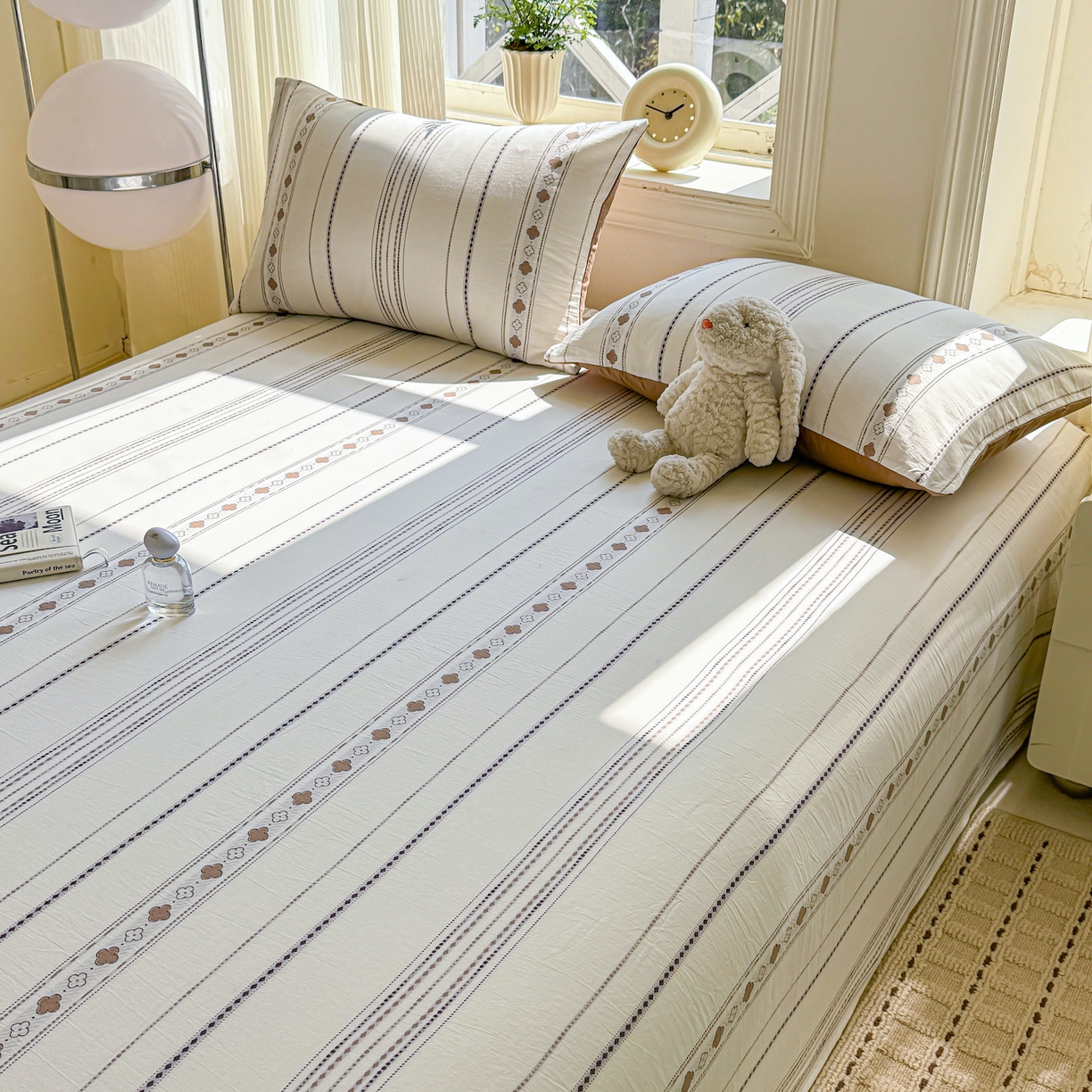 91家纺网 家纺一手货源 找家纺 灰鲸 2026新款全棉纯棉色织提花床单单床单床单单件 四叶星语-咖