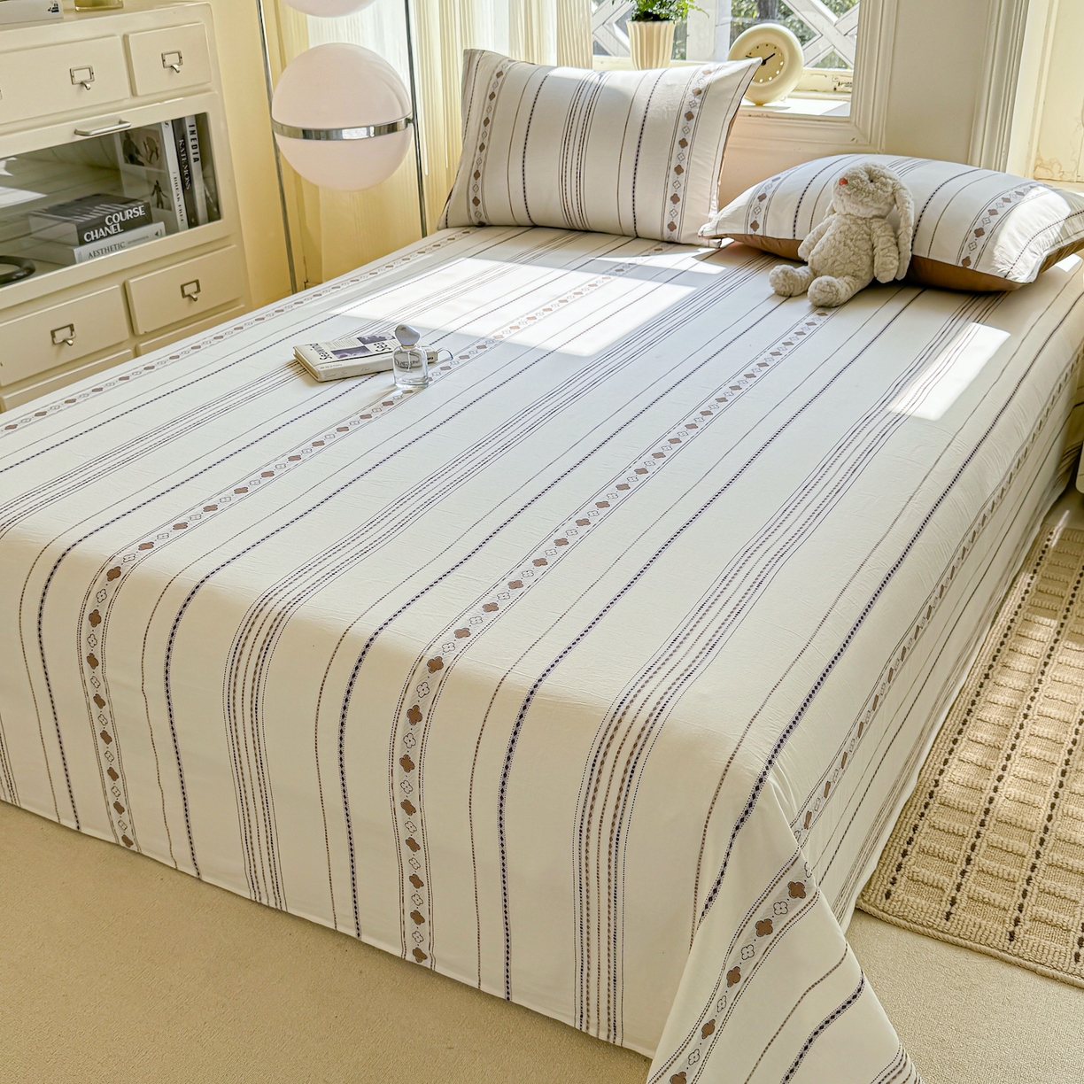 91家纺网 家纺一手货源 找家纺 灰鲸 2026新款全棉纯棉色织提花床单单床单床单单件 四叶星语-咖