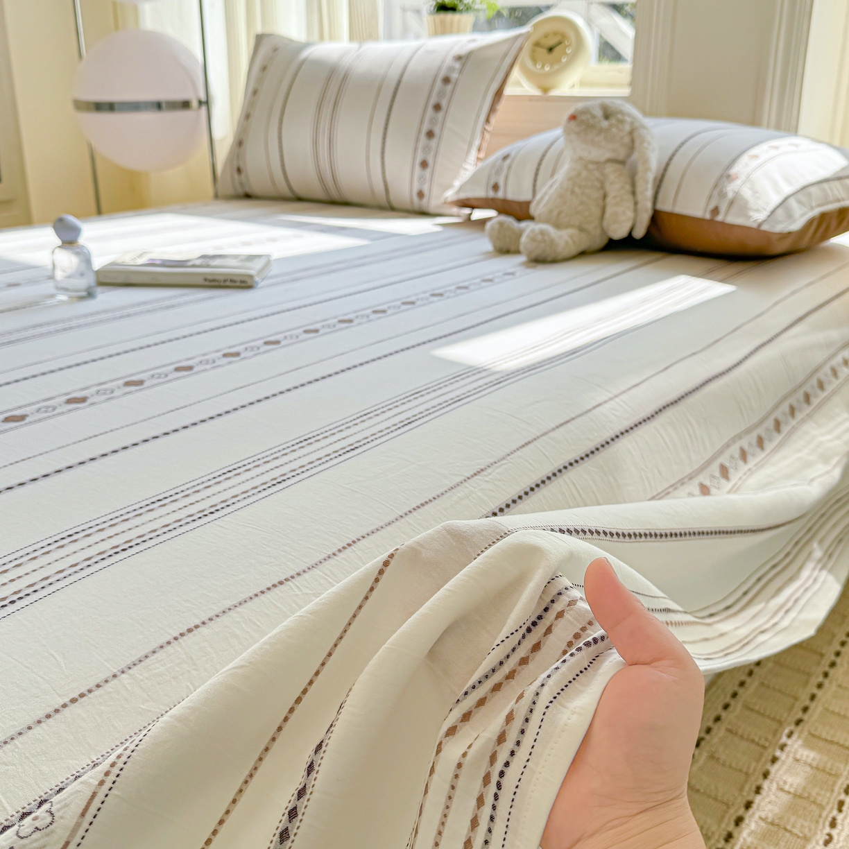 91家纺网 家纺一手货源 找家纺 灰鲸 2026新款全棉纯棉色织提花床单单床单床单单件 四叶星语-咖