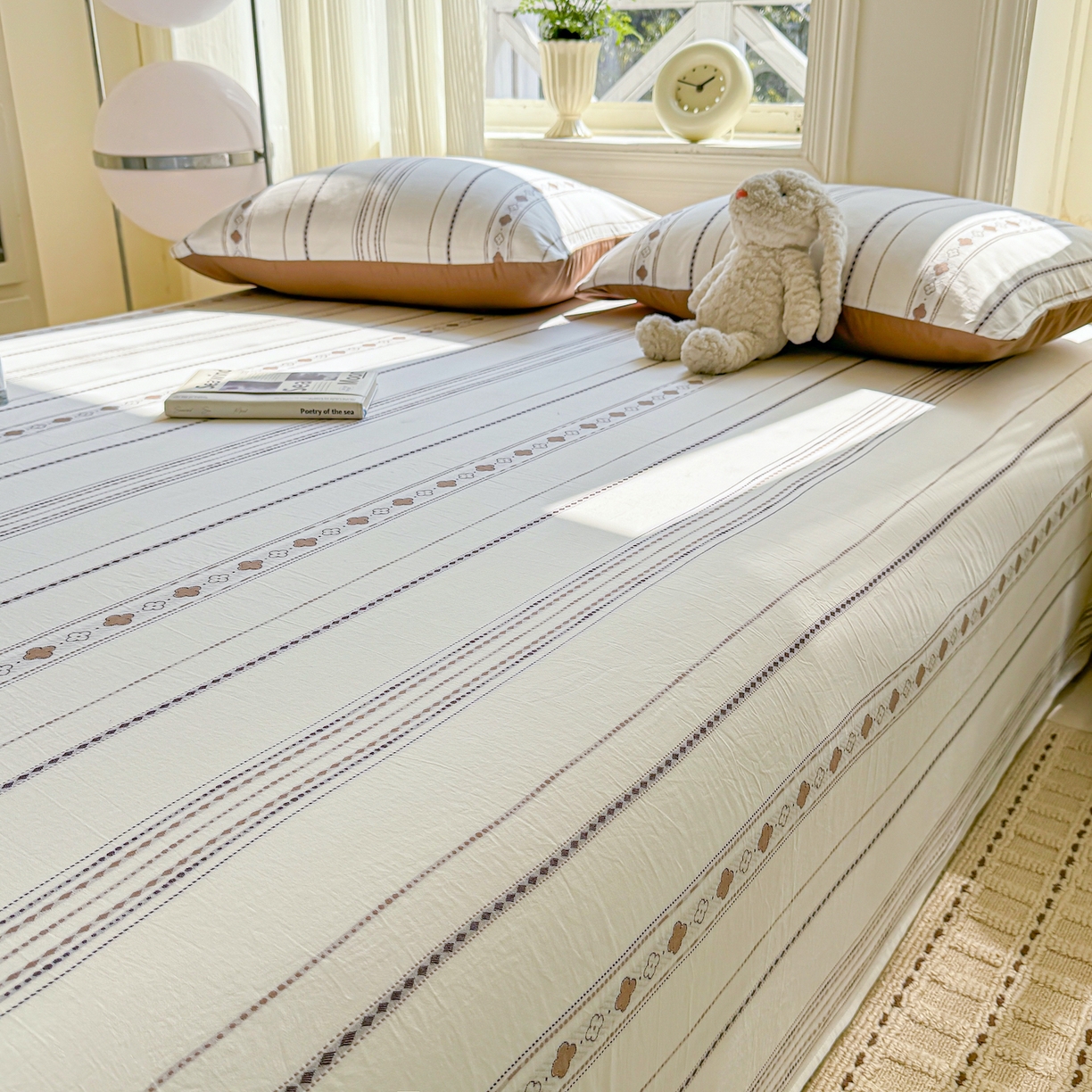 91家纺网 家纺一手货源 找家纺 灰鲸 2026新款全棉纯棉色织提花床单单床单床单单件 四叶星语-咖