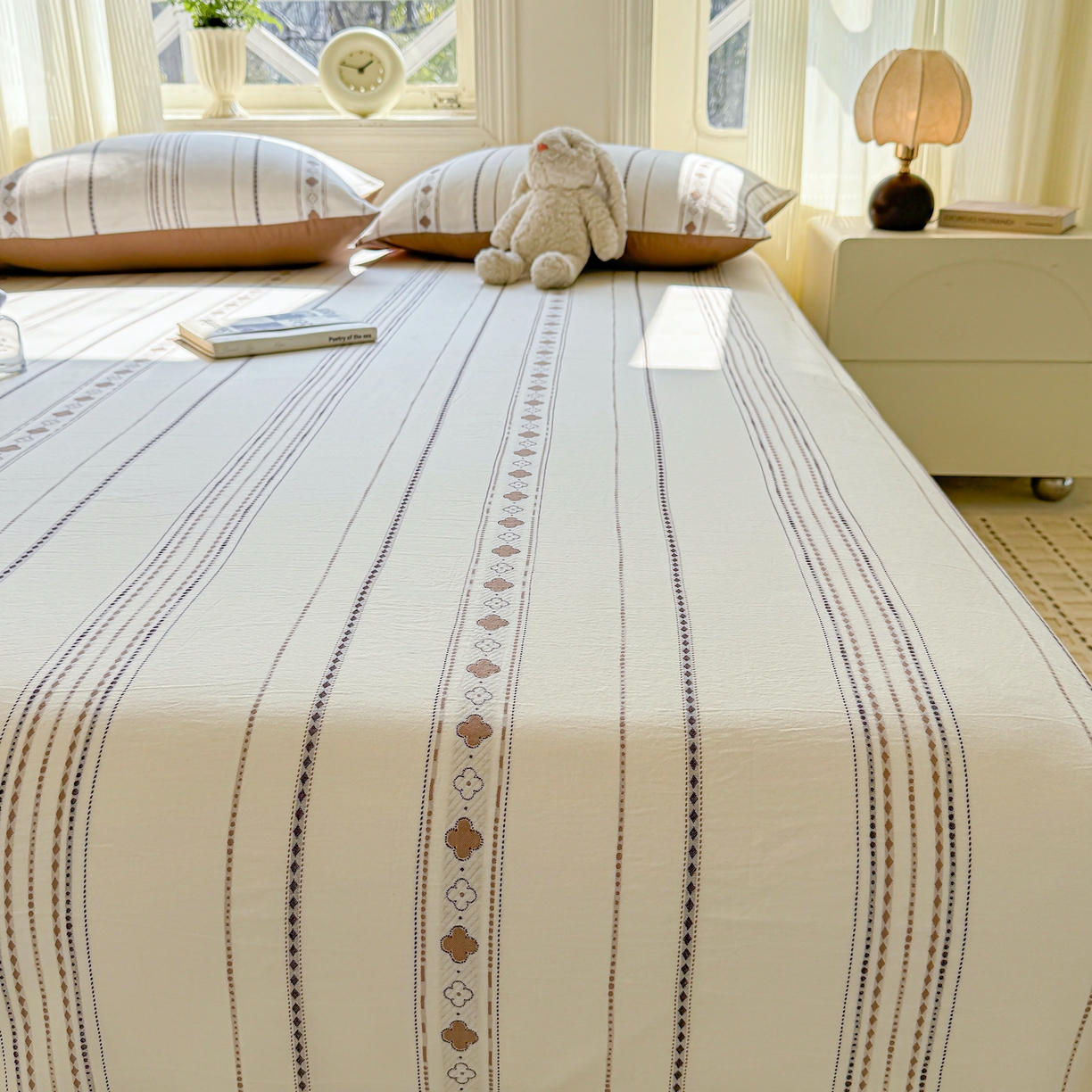 91家纺网 家纺一手货源 找家纺 灰鲸 2026新款全棉纯棉色织提花床单单床单床单单件 四叶星语-咖