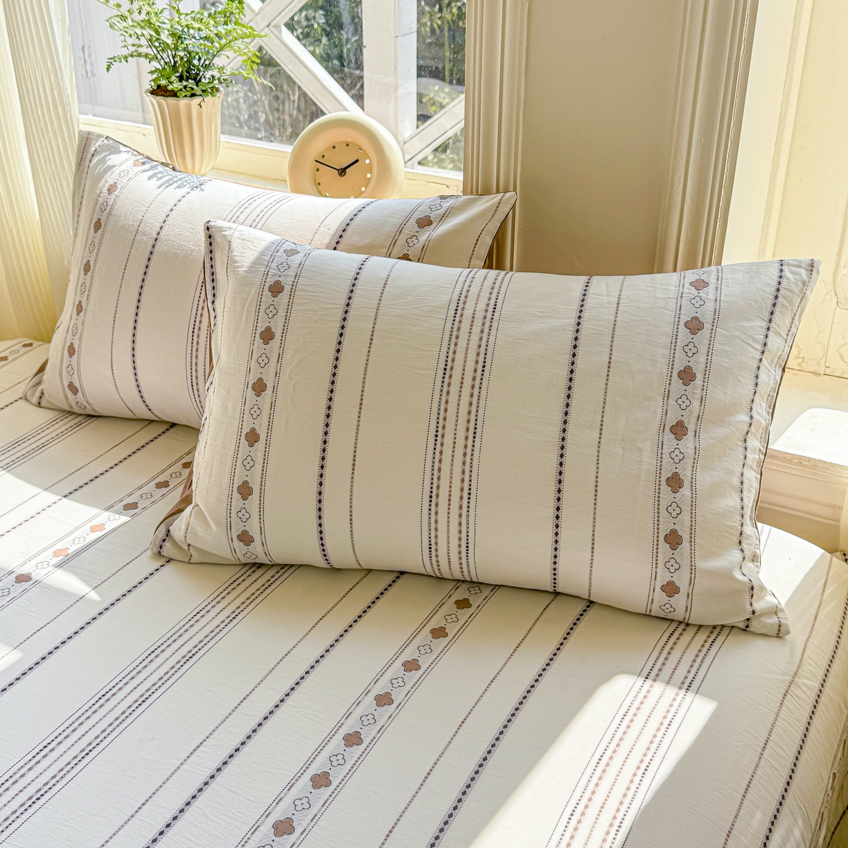 91家纺网 家纺一手货源 找家纺 灰鲸 2026新款全棉纯棉色织提花床单单床单床单单件 四叶星语-咖