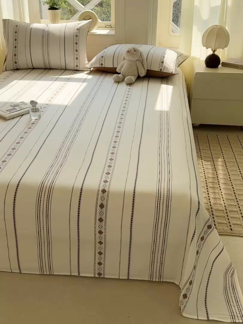 91家纺网 家纺一手货源 找家纺 灰鲸 2026新款全棉纯棉色织提花床单单床单床单单件 四叶星语-咖