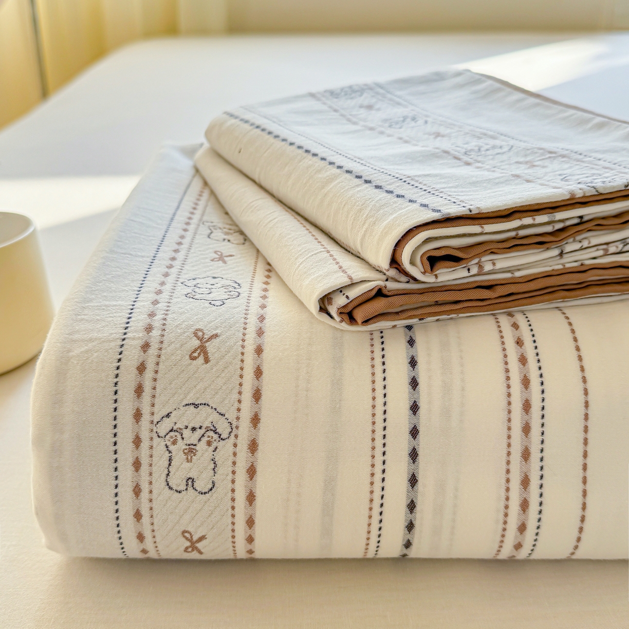 灰鲸 2026新款全棉纯棉色织提花床单单床单床单单件 线条小狗-咖